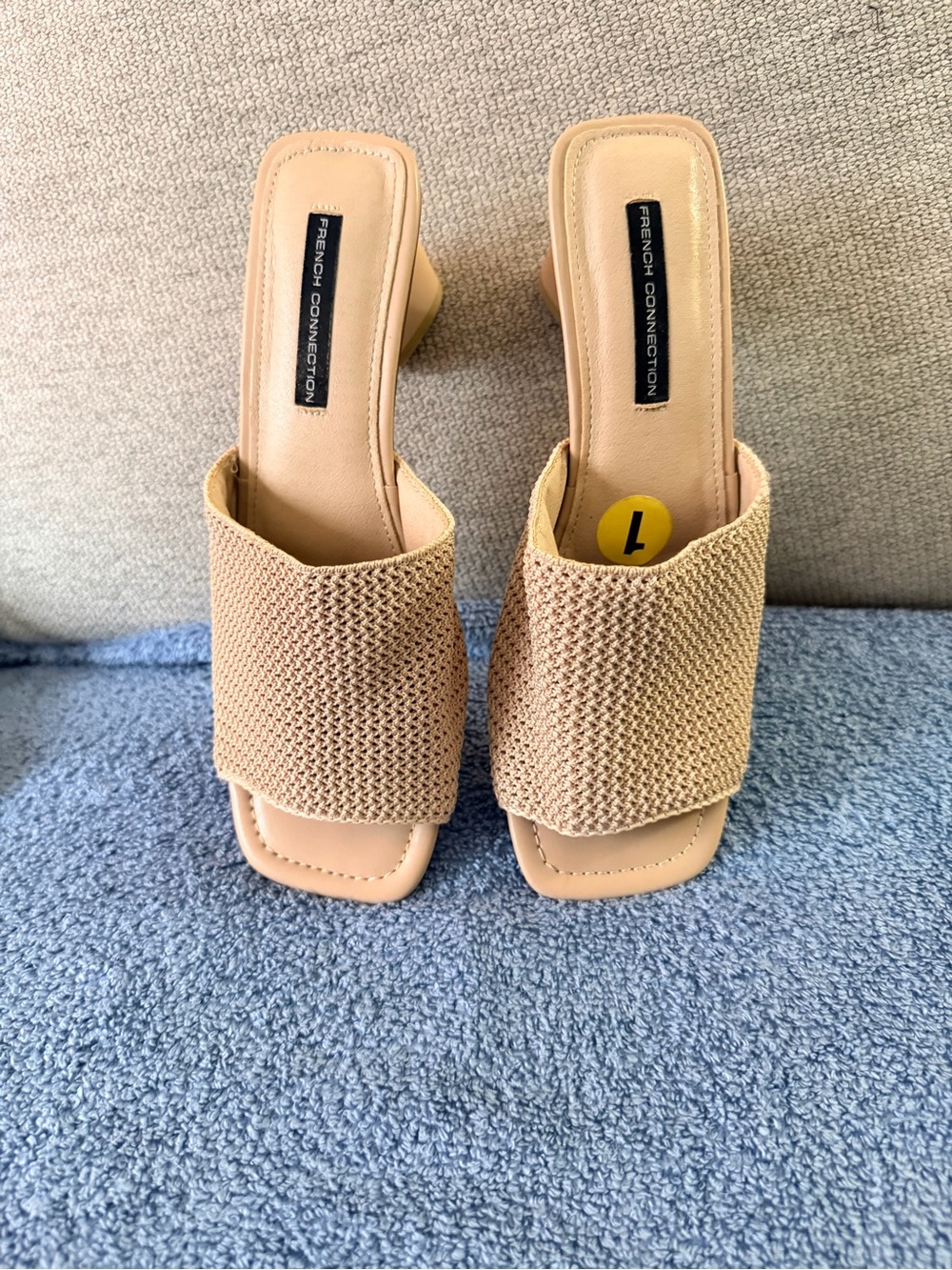 French Connection Women's Beige Knit Block Heel Mules